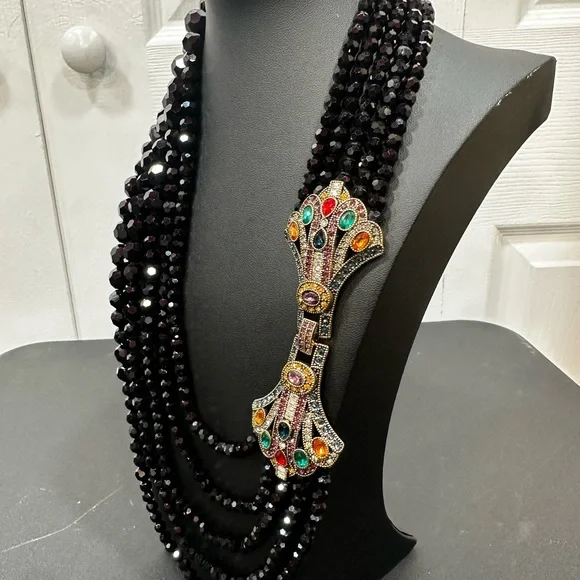 Heidi Daus  "Age of Elegance" Art Deco Black Beaded Necklace with Clasp - Picture 9 of 15